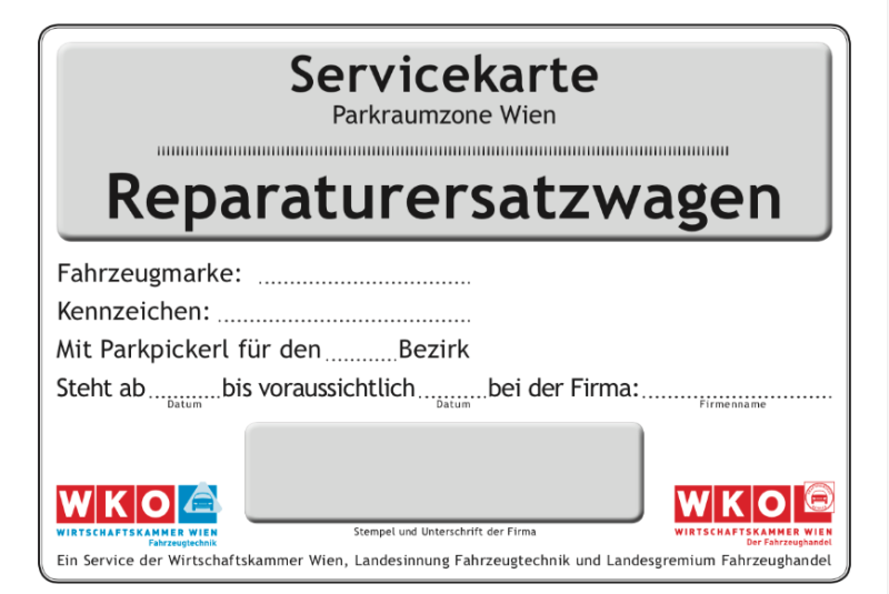  Parkpickerl in ganz Wien: Neue Servicekarte für Kundenersatzfahrzeuge