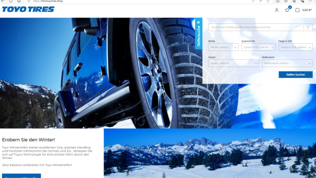 Toyo Tires startet 2 neue  B2B-Webshops 